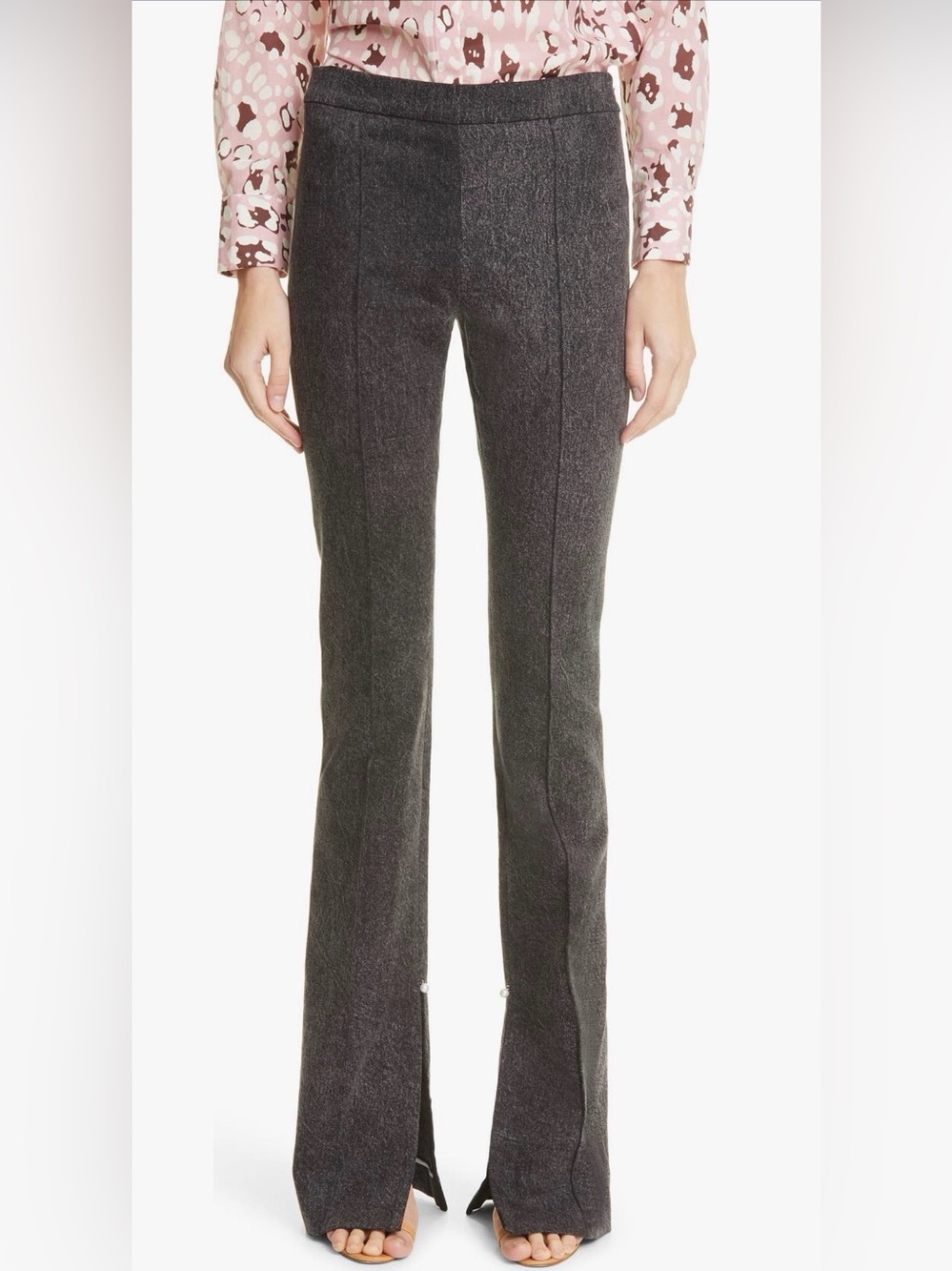 Adam Lippes Black Flare Pants with Pearl Detail – Designer Denim – Size 0